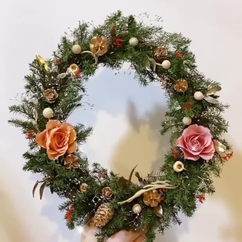 Halloween Christmas Vintage Immortal Rose Pine Wreath - Dried Flowers & Bouquets - Plants & Flowers Red