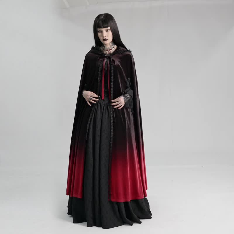 哥德血紅女巫漸變色斗篷 - 裙子/長裙 - 其他材質 黑色