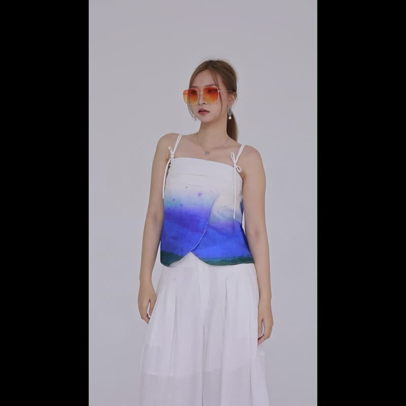 米白色亞麻吊帶上衣 - 女上衣/長袖上衣 - 亞麻 白色
