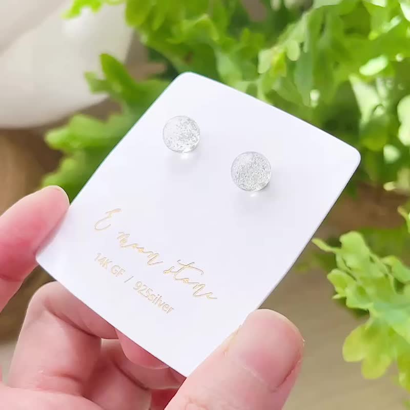 翠綠幽靈 天然水晶球 滿天星純銀耳環 - 耳環/耳夾/耳骨夾 - 水晶 綠色