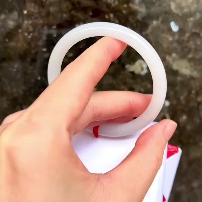 冰種 天然翡翠 緬甸 A玉 玉鐲 • 糯冰種白翡翠福鐲 - 手鍊/手環 - 玉石 白色