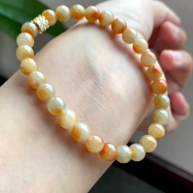 冰種翡翠天然翡翠 A玉 玉珠 玉鏈手鏈 • 冰種桂花翡翠手串 - 手鍊/手環 - 玉石 黃色