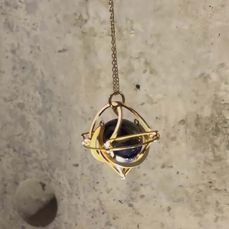 藍砂石 星球 項鍊 頸鏈 簡約 中性 聖誕禮物 聖誕包裝 男友禮物 - 項鍊 - 水晶 金色