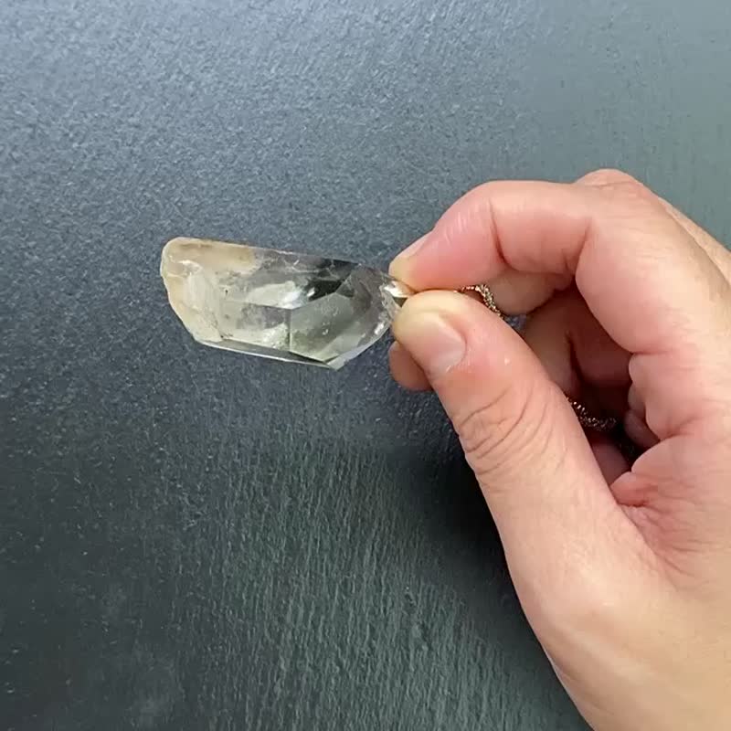 天然異像彩虹幽靈水晶 冰透綠幽靈金字塔925純銀鈦鋼長項鍊 財運 - 項鍊 - 水晶 多色