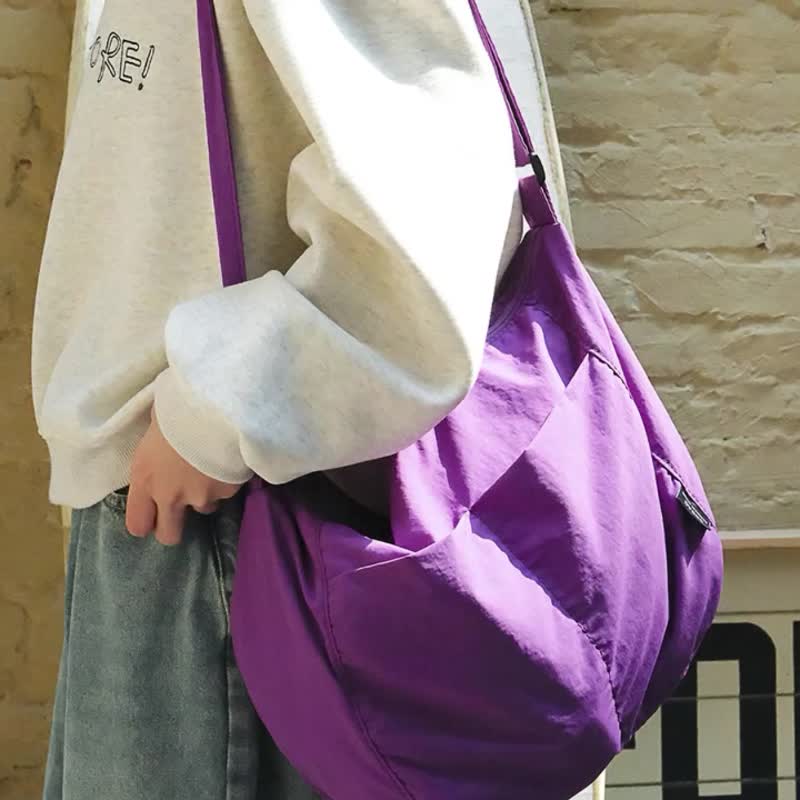 sobag休閒簡約大容量單肩斜挎防水尼龍布包女日系百搭通勤餃子包 - 側背包/斜背包 - 尼龍 紫色