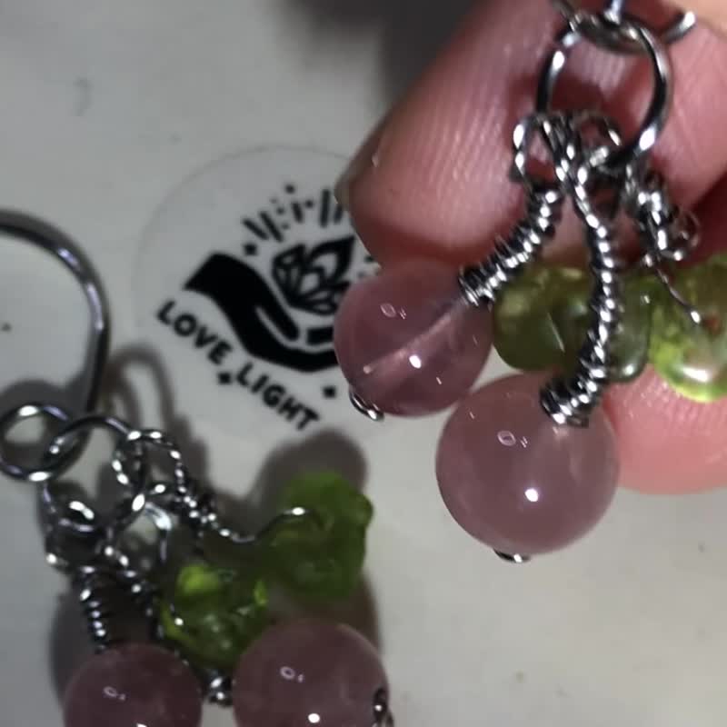 星光粉晶耳環 小櫻桃 粉水晶 316鈦鋼手作飾品 - 耳環/耳夾/耳骨夾 - 不鏽鋼 粉紅色