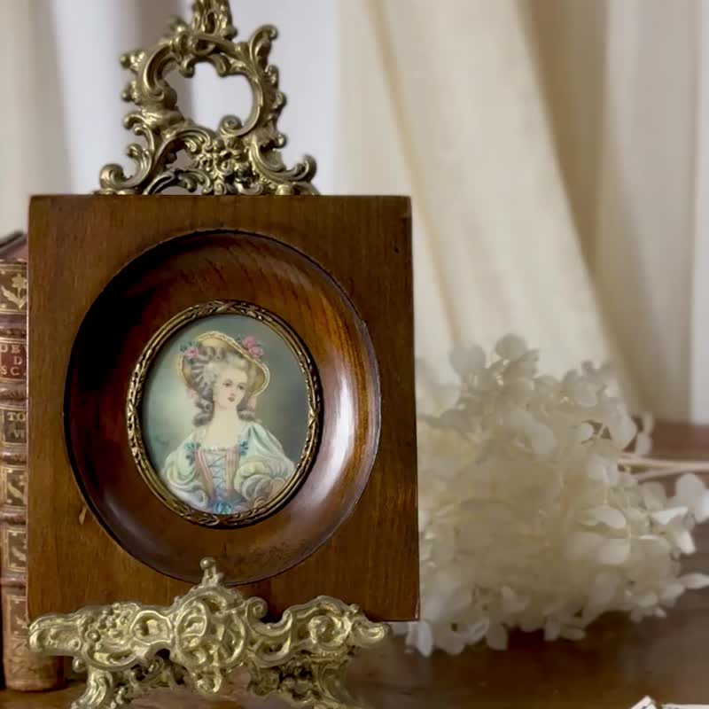 50765-珍藏法國19世紀微型肖像畫 珍稀基材 畫家落款 - 壁貼/牆壁裝飾 - 木頭 