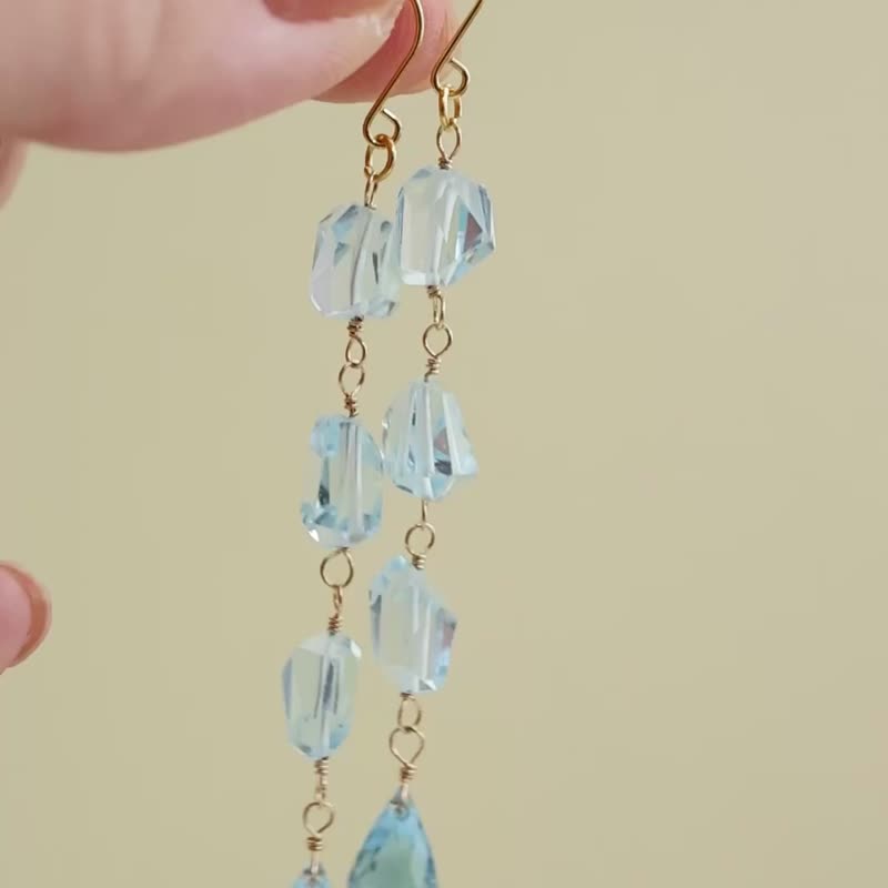 Sky Blue Topaz Pierced Earrings Clip-On Earring Charm - ต่างหู - หิน สีน้ำเงิน