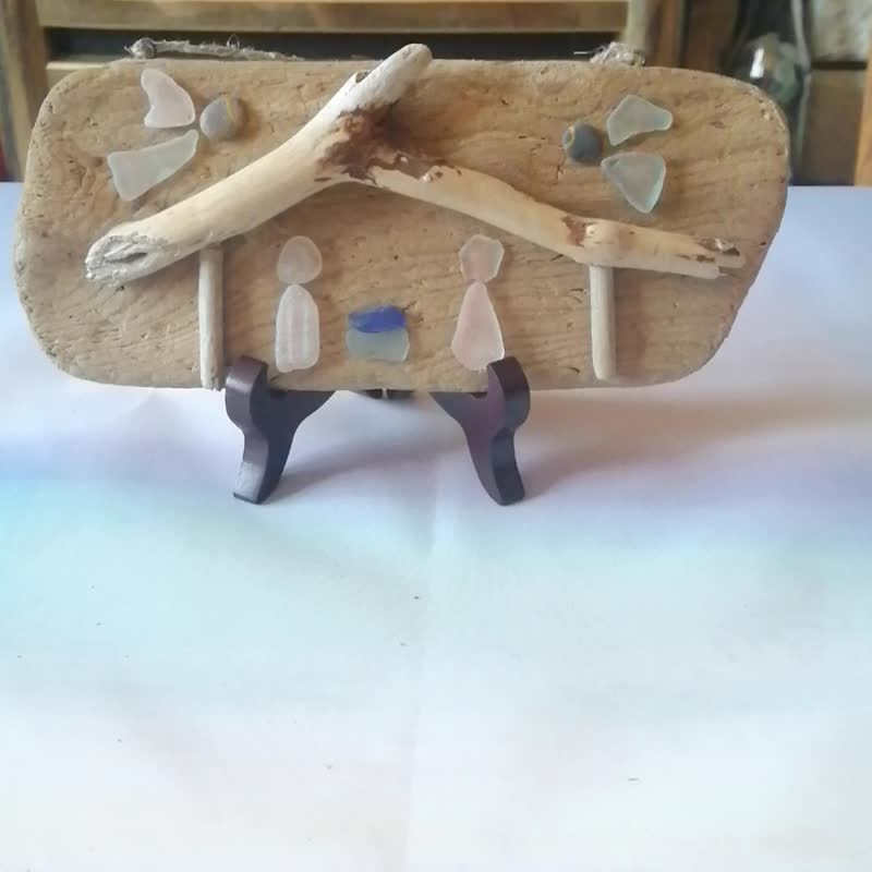 Christmas Nativity Scene.Sea Glass Art.Driftwood Nativity ornament.Manger Scene - 玩偶/公仔 - 木頭 多色