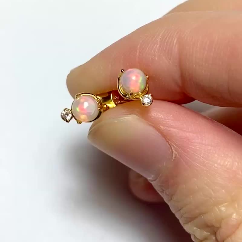 Natural Opal 18K Gold 925 Silver Earrings - ต่างหู - เครื่องประดับพลอย หลากหลายสี