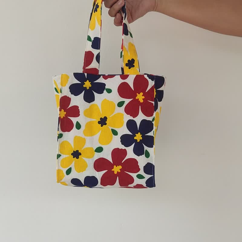 DB Colorful - Double Side Handbag Printed Colorful Flowers - Handbags & Totes - Cotton & Hemp Multicolor