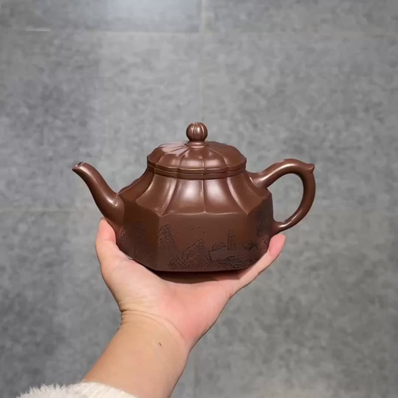 六方水仙 全手工 正高工許學芳作品 容量430cc 紫泥筋紋陰陽分明 - 茶壺/茶杯/茶具 - 陶 