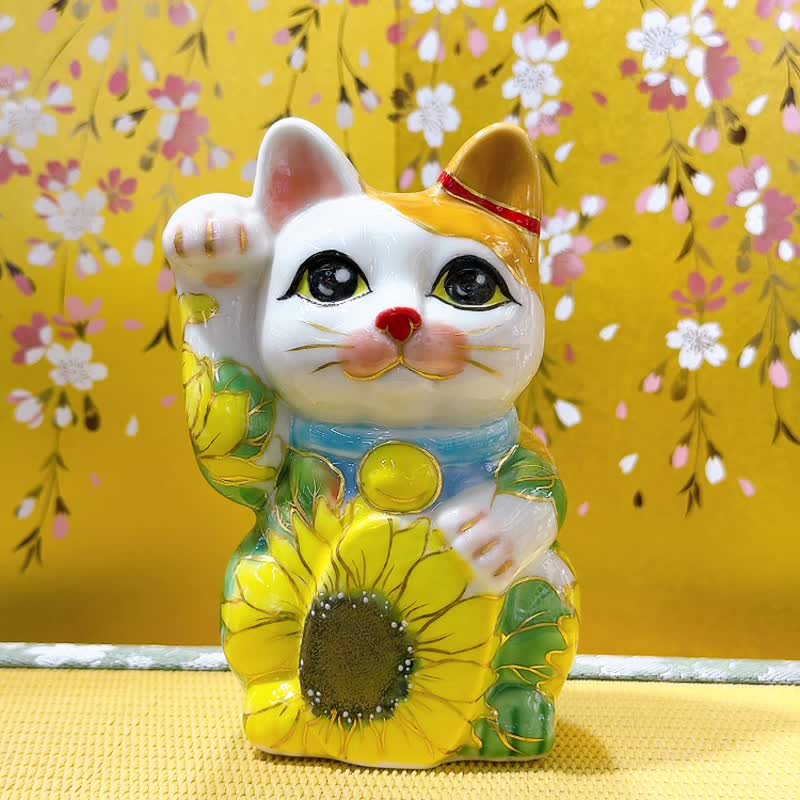 【葵耀追夢】日本清水燒招財貓 | 向日葵 - 擺飾/家飾品 - 瓷 白色