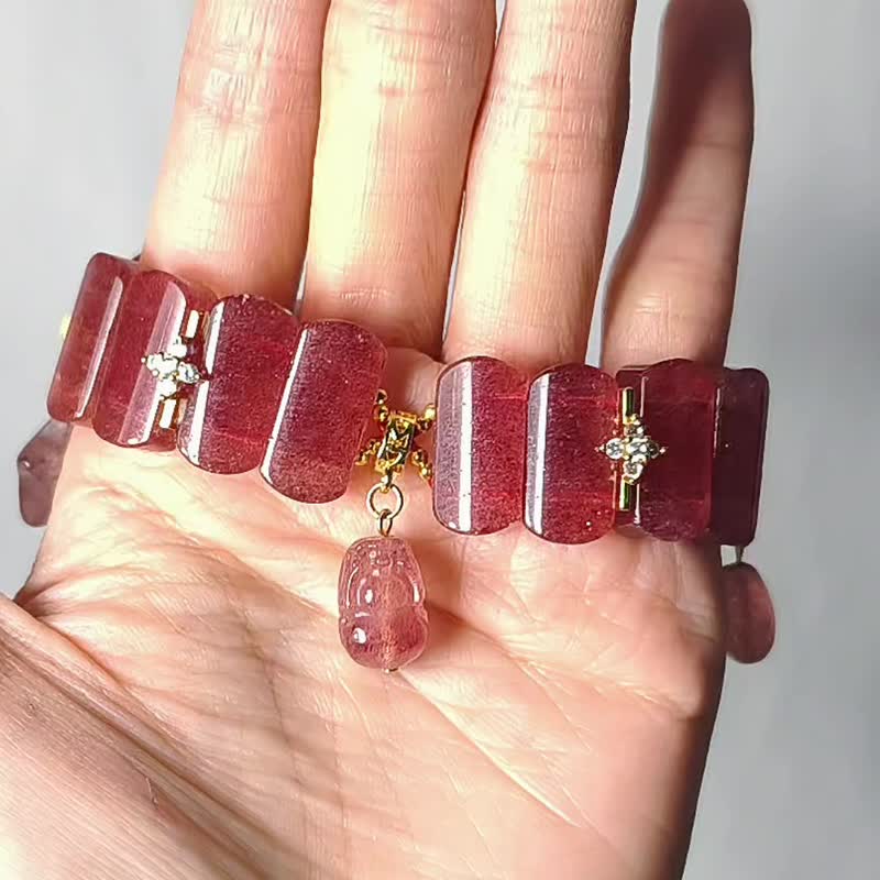 頂級紅草莓晶 貔貅 心想事成 星月交輝 招財 成功 手鍊 單品 禮物 - 手鍊/手環 - 寶石 紅色