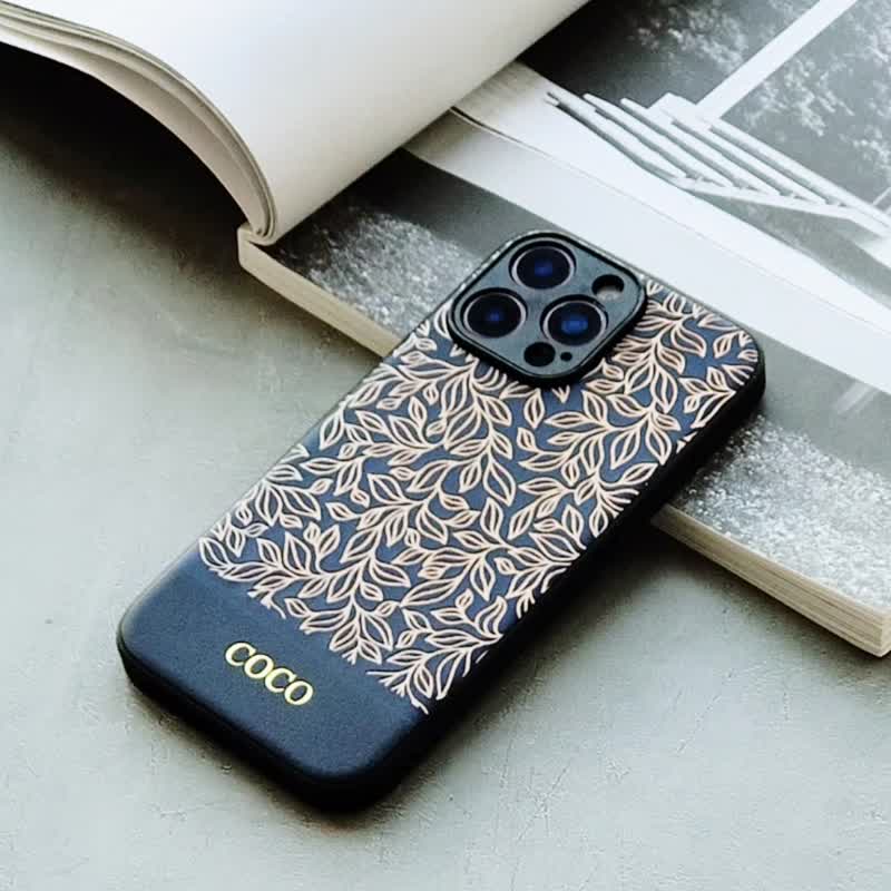 浮光葉影|頭層牛皮iphone16pro手機殼15plus保護皮套14蘋果13防摔 - 手機殼/手機套 - 真皮 多色