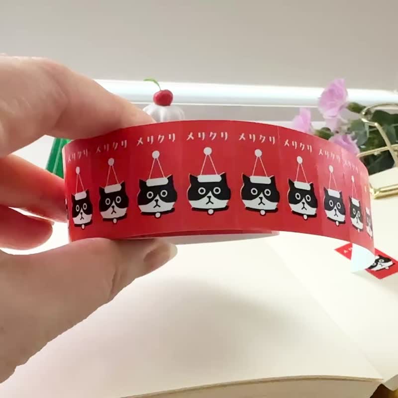 Hand labeler sticker Merry Christmas cat (large size) - สติกเกอร์ - กระดาษ สีแดง