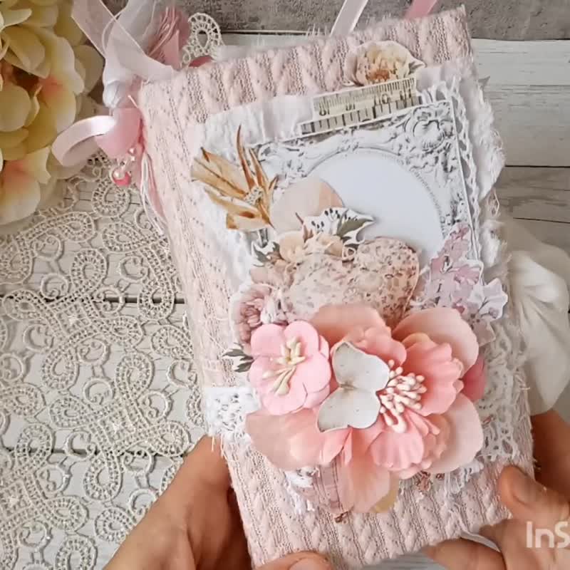 Love Rose junk journal handmade Garden romantic dairy notebook lace - Notebooks & Journals - Paper Pink