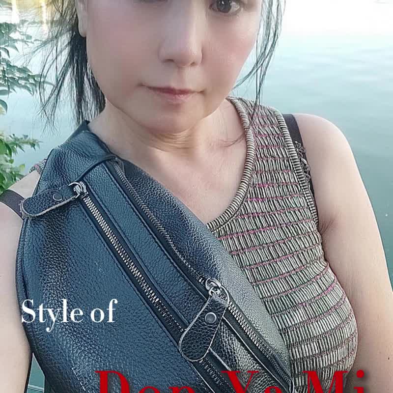 米唐亞時尚-多功能牛皮腰包 皮革運動休閒包 - 側背包/斜背包 - 真皮 