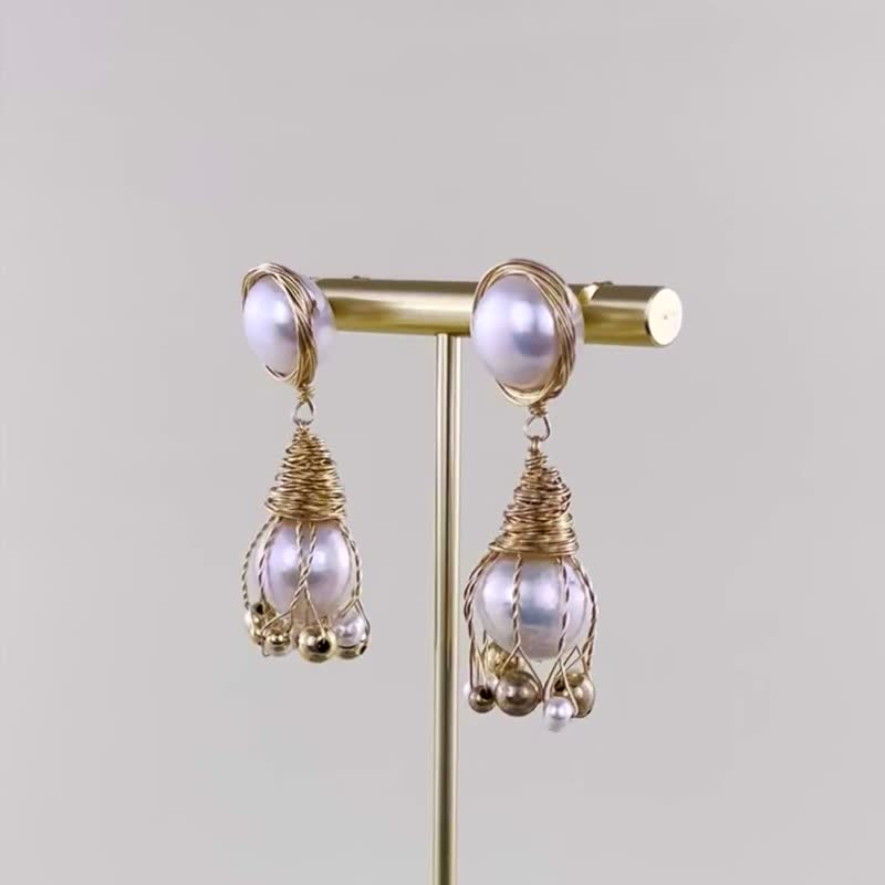 Freshwater Pearl K9 Circle Earrings E4 handmade - 耳環/耳夾/耳骨夾 - 珍珠 