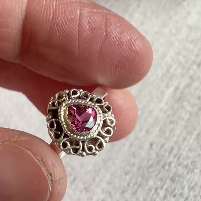 天然 粉碧璽 戒指 尼泊爾 手工製 925純銀 - 戒指 - 寶石 粉紅色