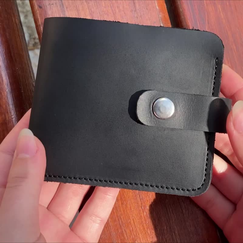 ポケットレザーウォレット / クレジットカードホルダー / コインポケット付き二つ折り財布 - 財布 - 革 ブラック