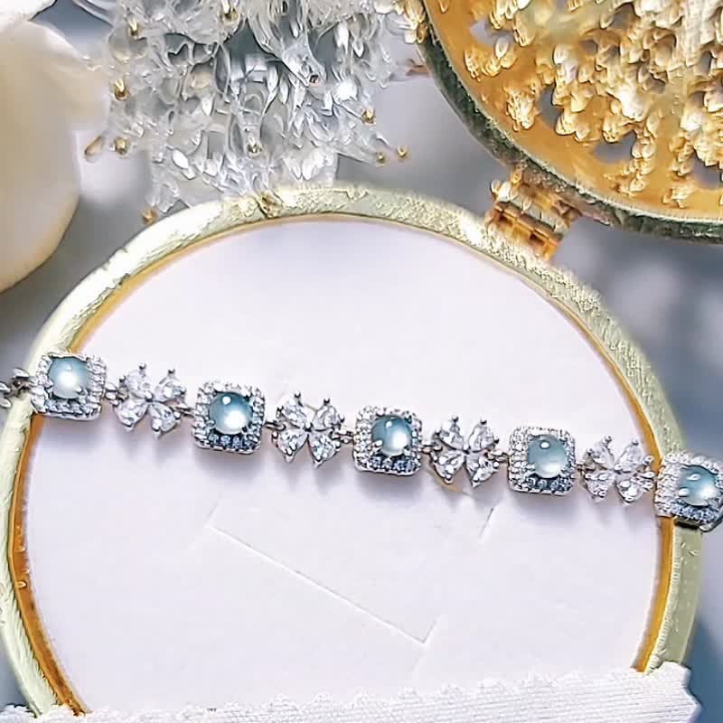 |財富女神鏈|a貨翡翠冰玻藍杠蛋面4+mm純銀鍍18k精緻手鏈 - 手鍊/手環 - 玉石 