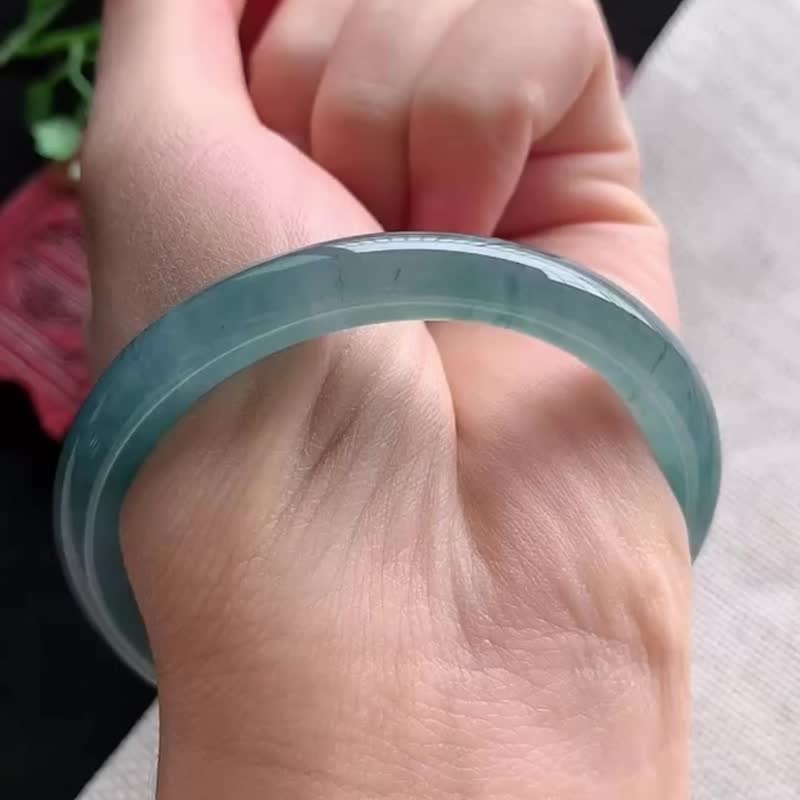 冰種 危地馬拉 天然翡翠 緬甸 A玉 玉鐲 • 冰種藍水翡翠圓鐲 - 手鍊/手環 - 玉石 藍色