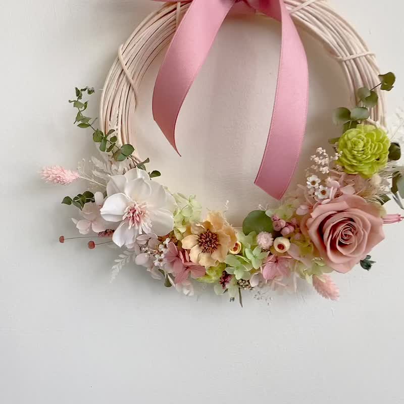 YUNYUN [Color can be customized] Permanent flower wreath / M size - Dried Flowers & Bouquets - Plants & Flowers Pink