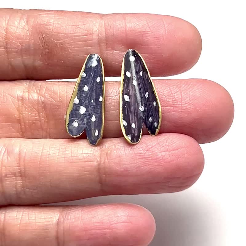 【Misty Dots 】MDBE05 紫色繪畫耳環/ 黃銅/ 手工禮物/ 客製化 - 耳環/耳夾/耳骨夾 - 銅/黃銅 紫色