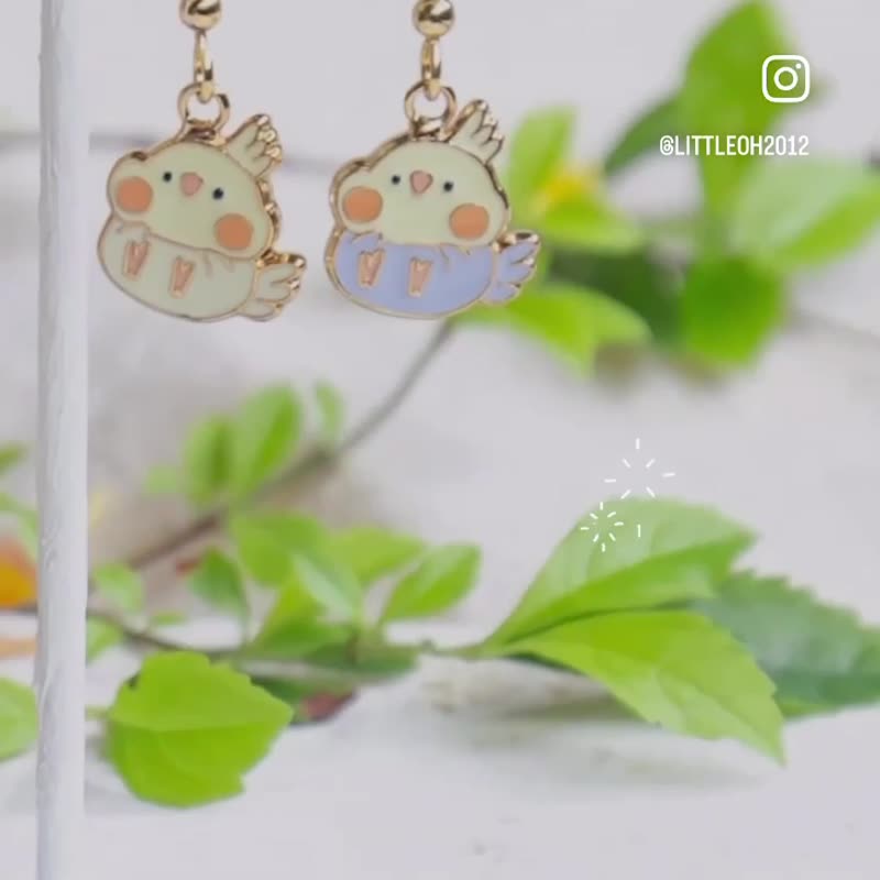 玄鳳 Cockatiel 鸚鵡 鳥 夾式耳環 低敏鋼針 生日禮物 紙盒包裝 - 耳環/耳夾/耳骨夾 - 琺瑯 黃色