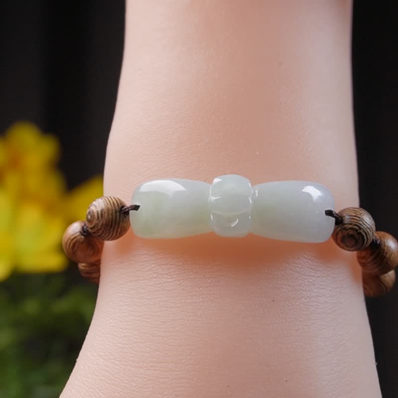 【願‧無事】冰種翡翠蝴蝶結編織手鍊 | 天然緬甸A貨翡翠 | 送禮 - 手鍊/手環 - 玉石 綠色