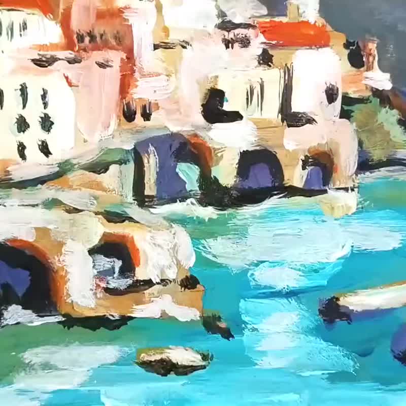 Positano Italy Painting Fruit Original Art Amalfi 10x10 Coast Impasto Art - Wall Décor - Other Materials Yellow