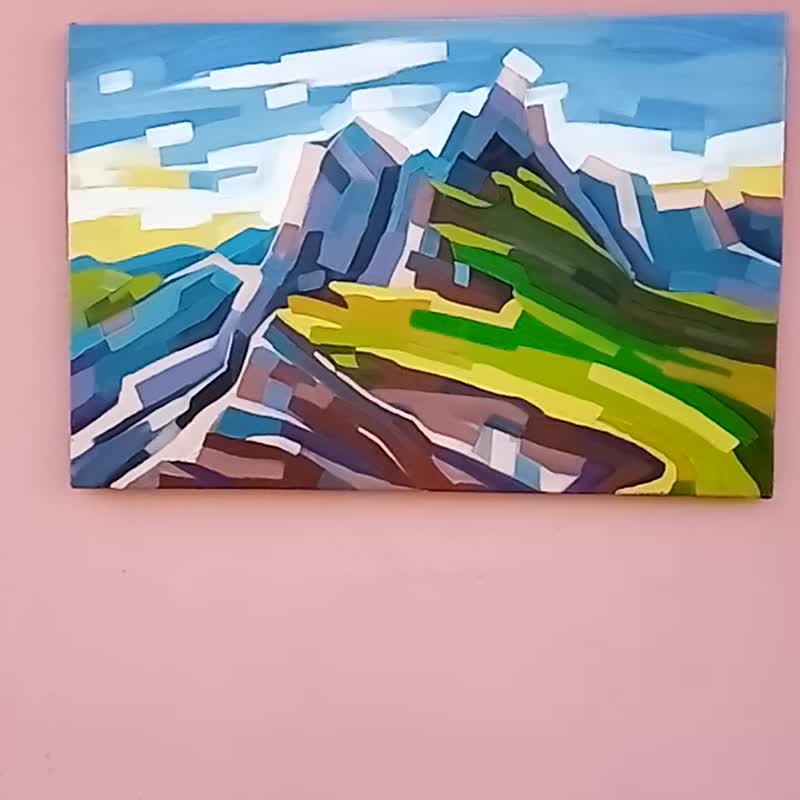 Puez Odele Painting Mountains Original Art Italy Wall Art Abstract Landscape - โปสเตอร์ - วัสดุอื่นๆ สีเขียว