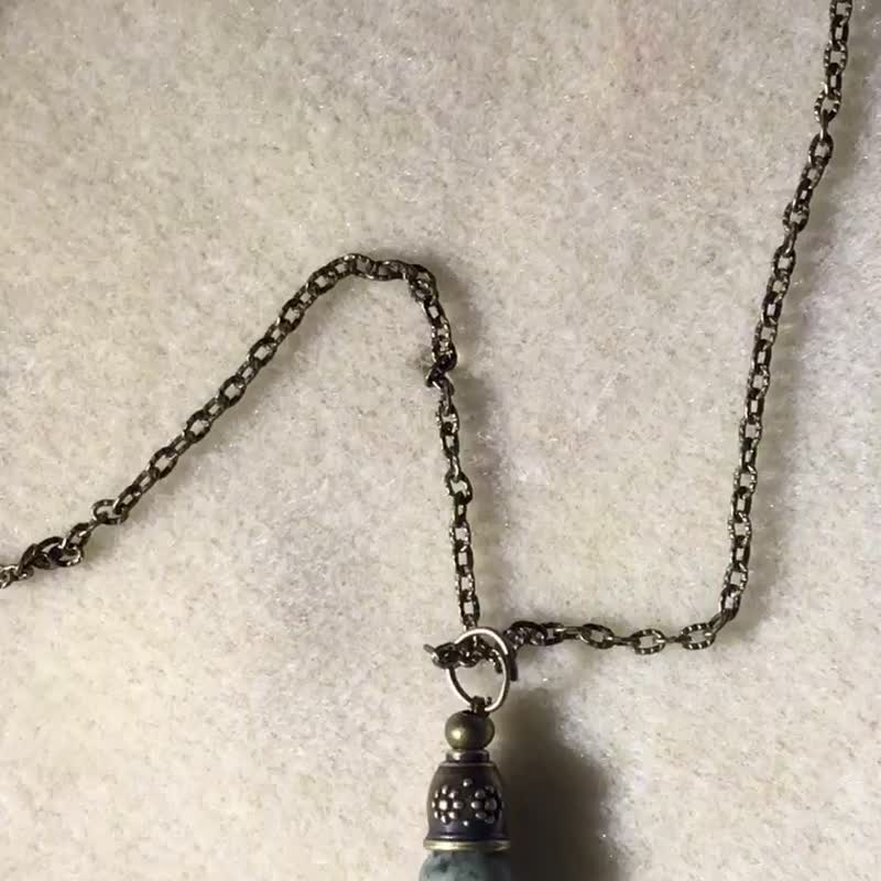Scouter pendant necklace,decorated with african turquoise bead,unique handmade - สร้อยคอ - โลหะ สีเขียว