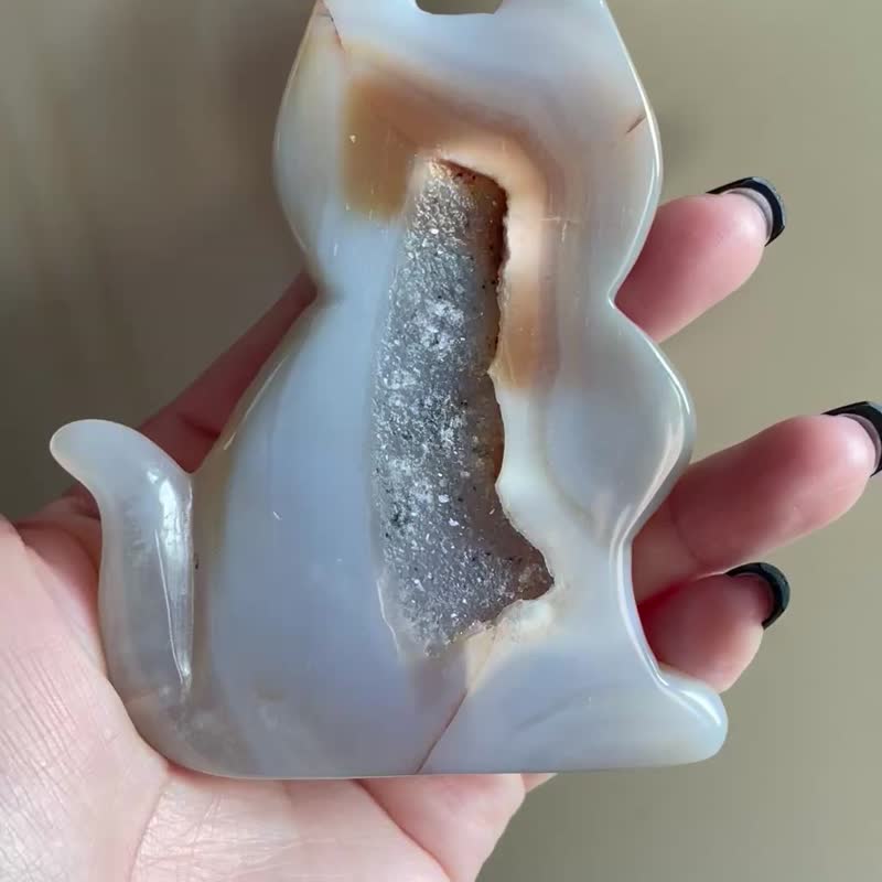 可愛爆棚 閃閃軟糖【藍紋瑪瑙晶洞貓咪瑪瑙片】貓奴必備/一物一拍 - 擺飾/家飾品 - 水晶 多色