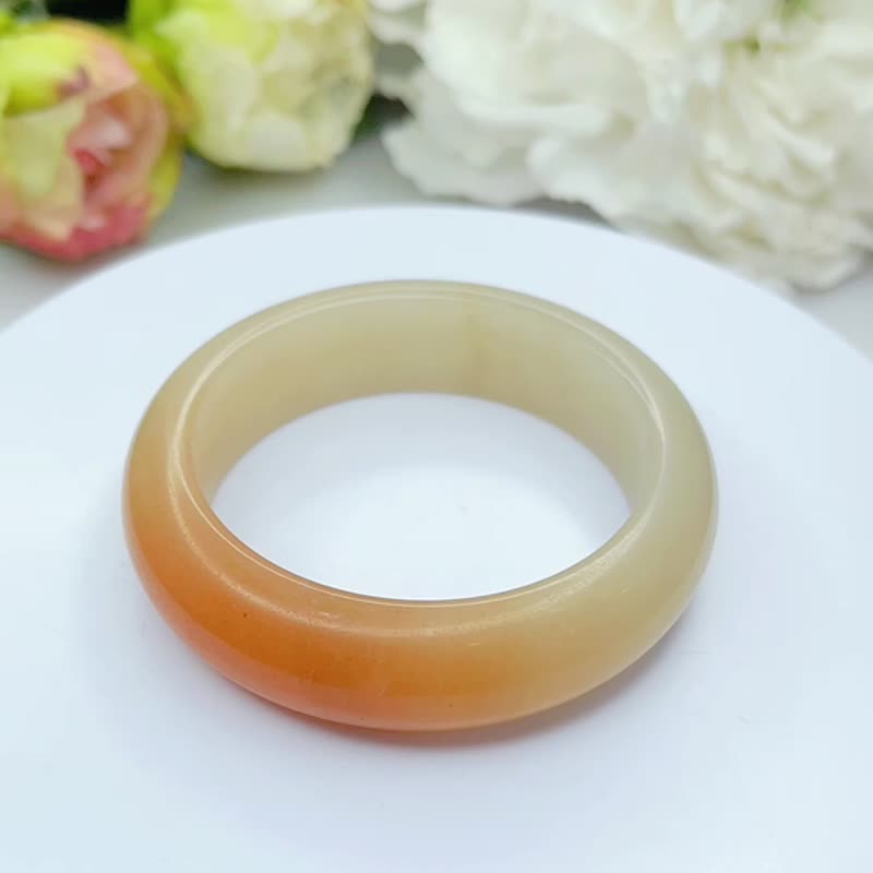 NO.78絕美俏色滿糖鐲平安鐲 藕糖佘太翠玉 內徑52MM 圈口 手環 - 手鍊/手環 - 玉石 橘色