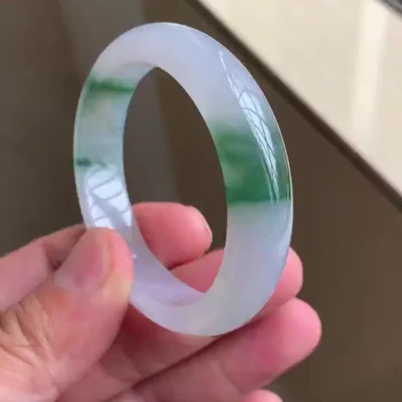 冰種翡翠天然翡翠玉鐲A玉手鐲 玉鈪 • 冰種紫羅蘭飄花翡翠貴妃鐲 - 手鍊/手環 - 玉石 紫色