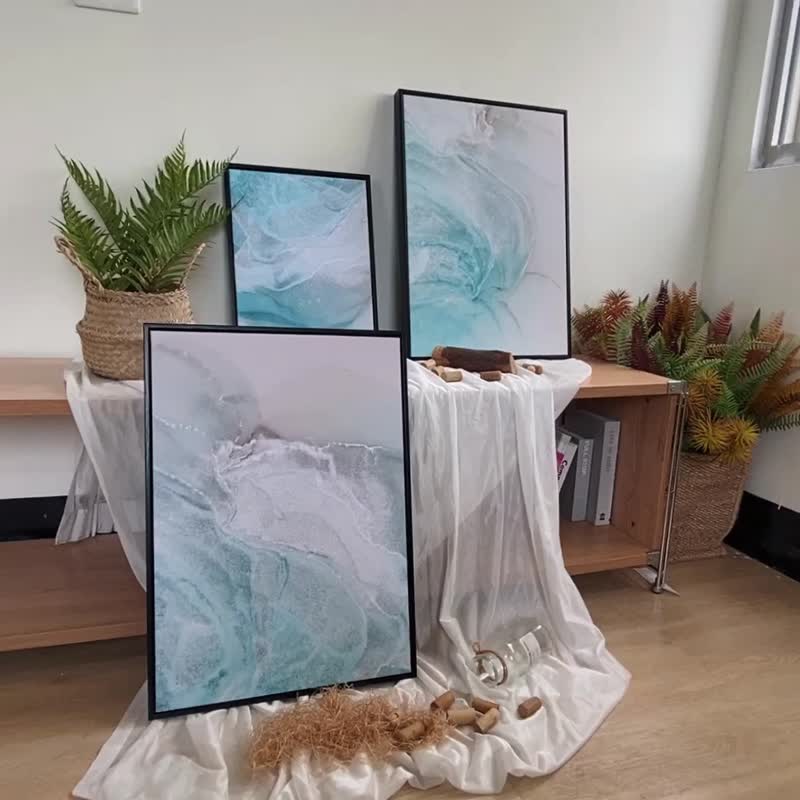 浪與岸II- 水藍色夏天海灘/酒精掛畫/居家佈置/客廳佈置/入厝禮 - 海報/掛畫/掛布 - 棉．麻 多色