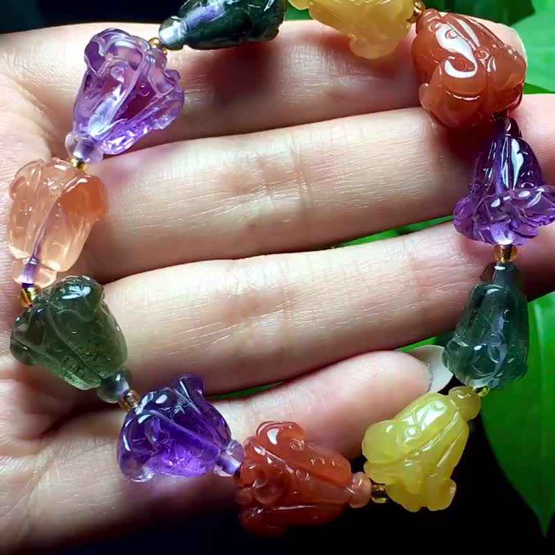 天然多寶白菜手鏈檔位掛飾整條手鏈有紅水晶綠幽靈黃兔 - 擺飾/家飾品 - 水晶 