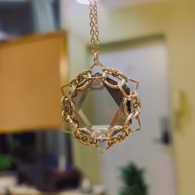 茶晶 大衛星項鍊 曼陀羅花 頸鏈 黃銅 聖誕禮物 水晶 中性 - 項鍊 - 其他金屬 金色