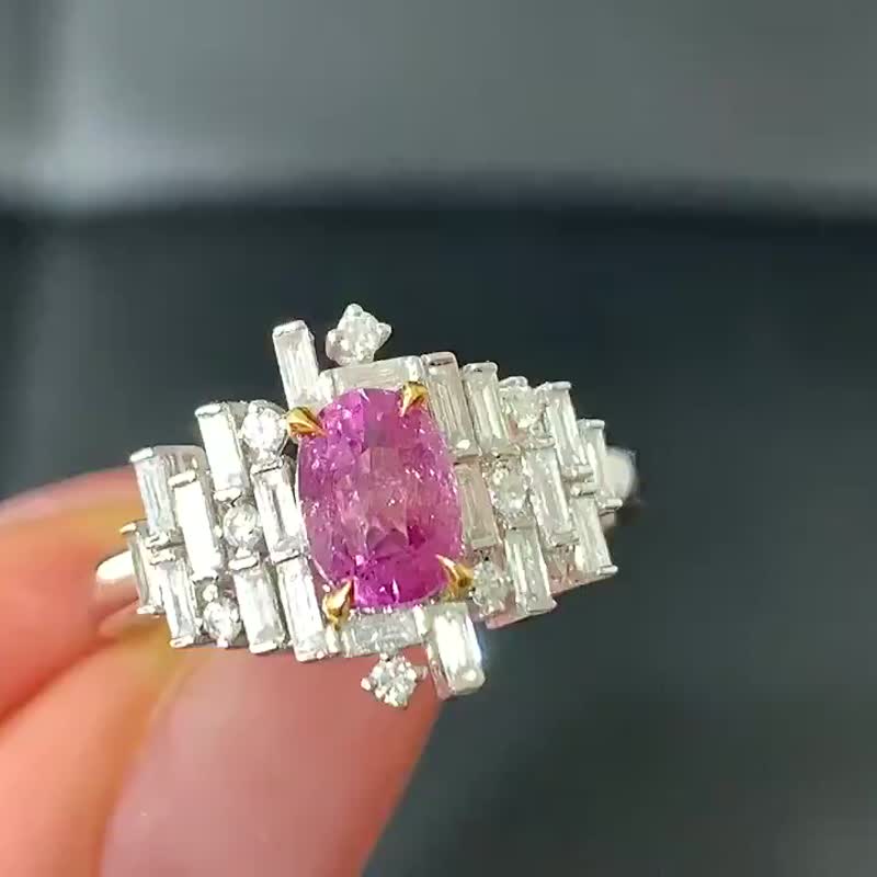 Unfired padparadscha Gemstone ring main Stone 1.06 carats - ต่างหู - เครื่องเพชรพลอย 