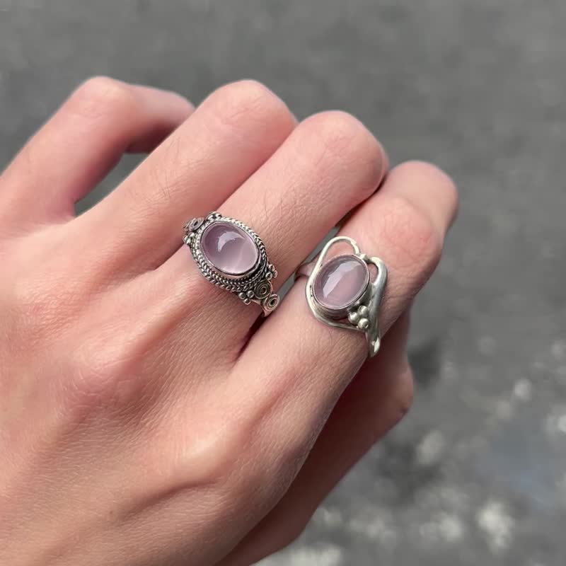 喜迎瑤 925銀 粉水晶 粉晶 水晶 天然石 活口 戒指 民族風 復古風 - 戒指 - 水晶 金色