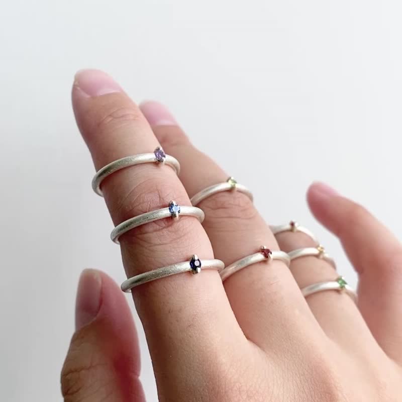 【Everyday Beauty】Mini Gemstone everyday ring - General Rings - Sterling Silver Multicolor