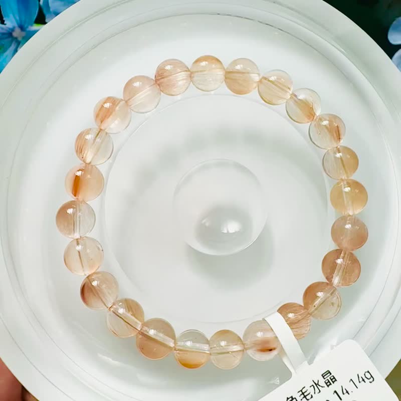 精品拉絲優雅金橘毛水晶7.4-7.9mm14.14g滿細絲星閃氣質選品 - 手鍊/手環 - 水晶 橘色