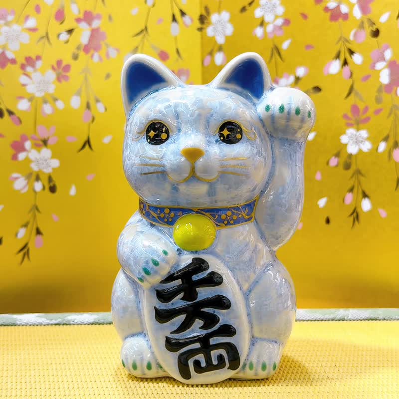 【銀藤守安】日本清水燒招財貓 | 花結晶 銀藤 - 千万両 左 - 擺飾/家飾品 - 瓷 藍色