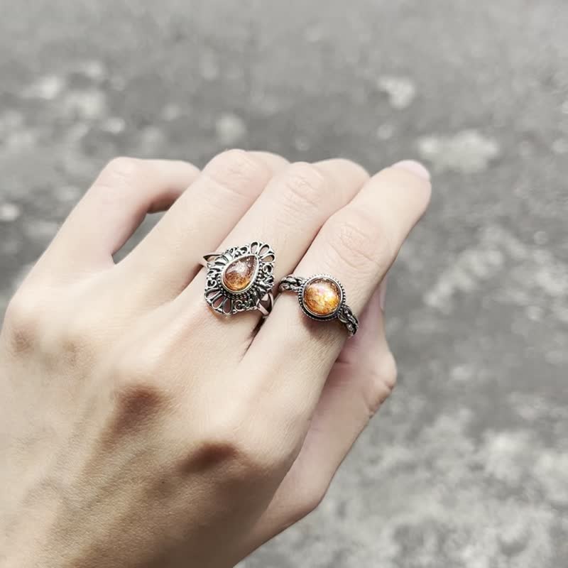 Xiyingyao 925 Silver gold sun sun Stone sterling silver living ring ethnic style hippie men and women - แหวนทั่วไป - คริสตัล สีเงิน