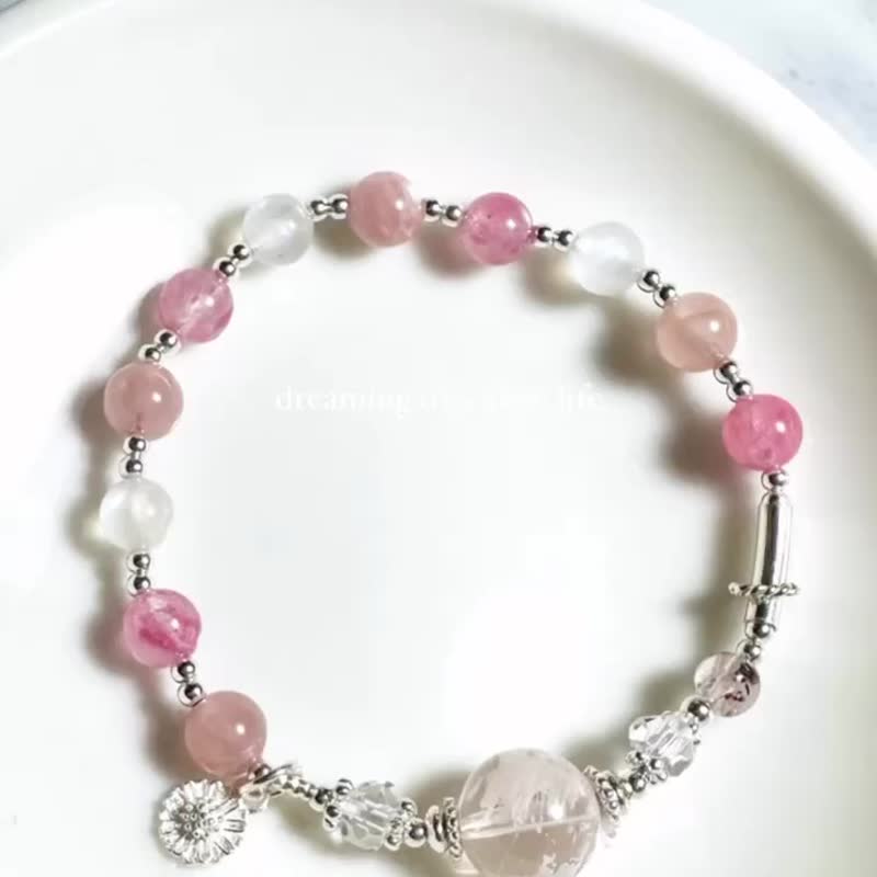 Rose Waltz-Pink Snowflake Ghost.Rose Stone Rose Quartz.Moonstone-Design Bracelet - สร้อยข้อมือ - คริสตัล สึชมพู