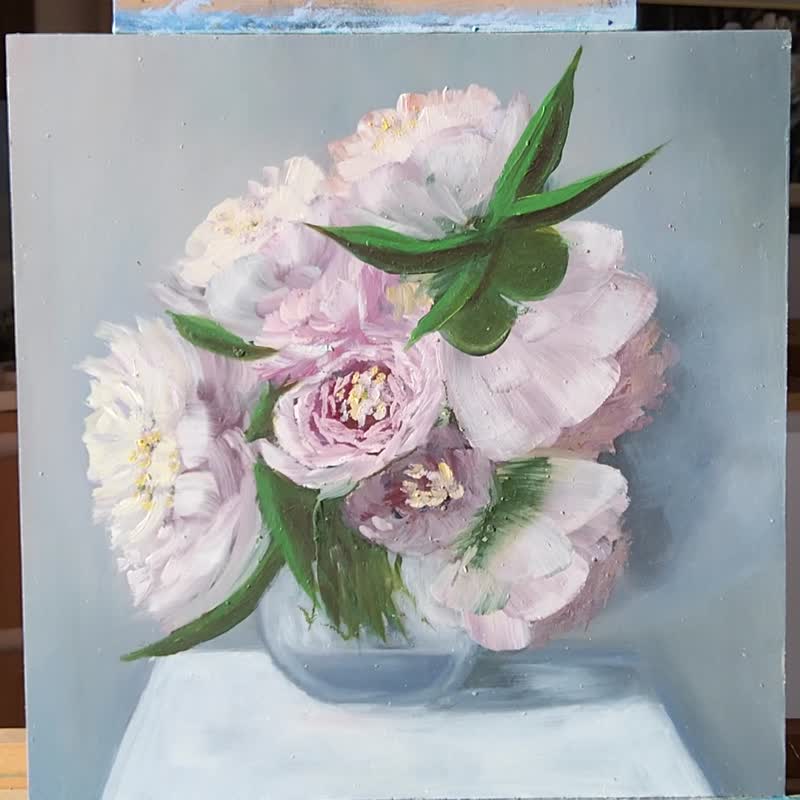 Original Oil Painting Rose Peonies Still Life Floral Art 12x16 inches Romantic - 插畫/繪畫/寫字 - 其他材質 