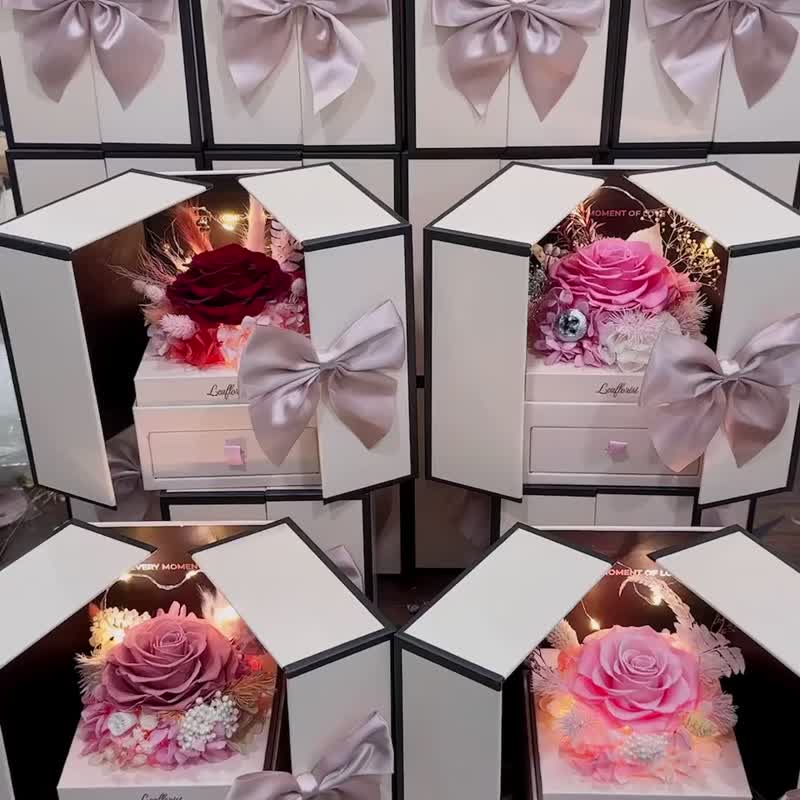 バレンタインギフト プリザーブドフラワー オーナメントボックス 5色展開 - ドライフラワー・ブーケ - 寄せ植え・花 ピンク