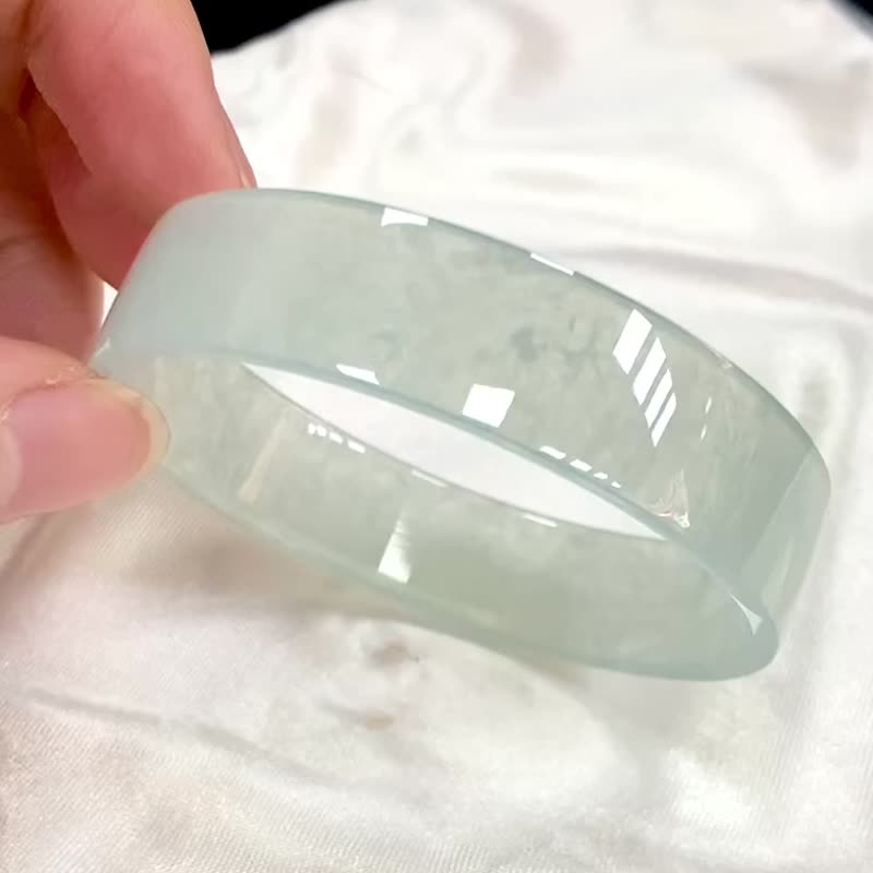 冰種 天然翡翠 緬甸 A玉 玉鐲 • 玻璃種翡翠方鐲 - 手鍊/手環 - 玉石 白色